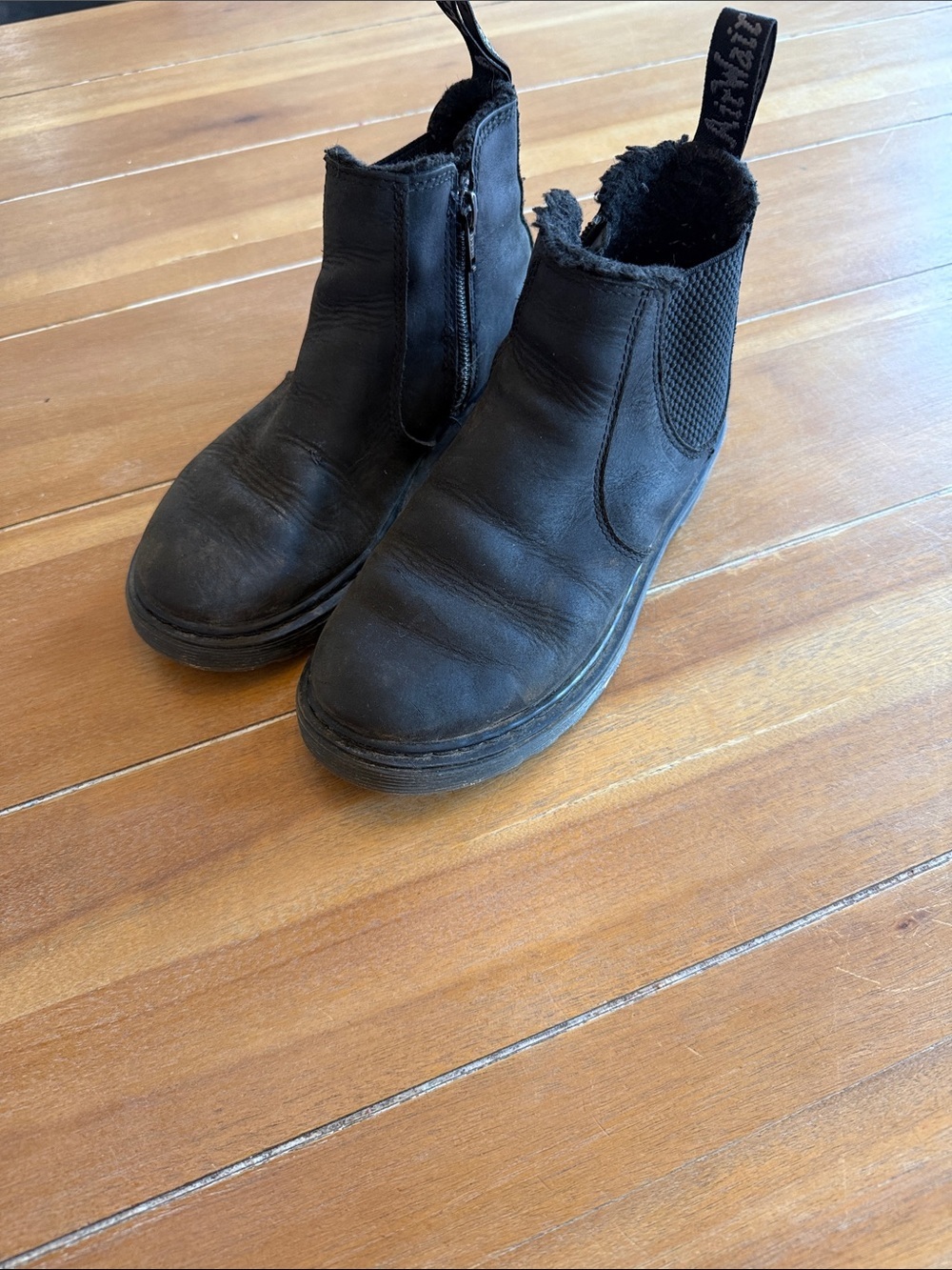 Dr. Martens Kids Black Fleece-Lined Ankle Zip Boots